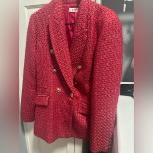 Buddy Love Red/Hot Pink/Gold Double-Breasted Tweed Blazer